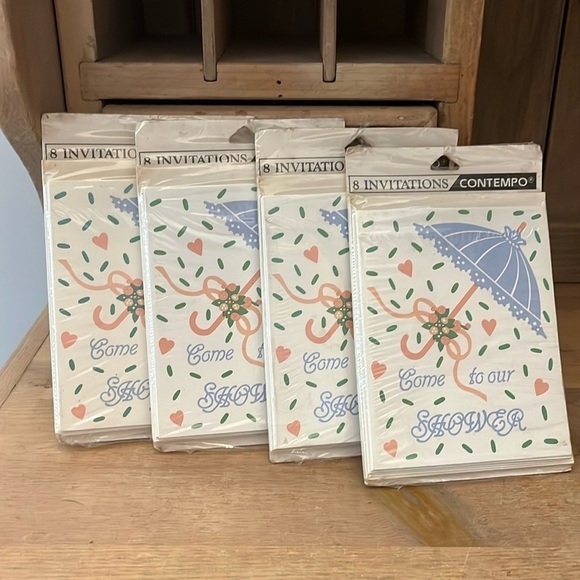 Vintage Bridal Shower Invitations Umbrella Set of 8 NWT Contempo Wedding - Picture 1 of 3